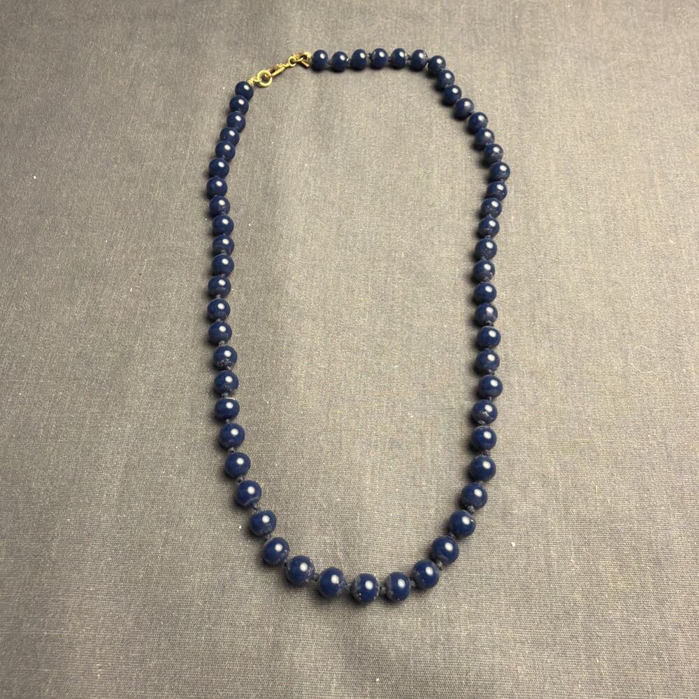 Vintage Monet Navy Blue Glass Bead Necklace Estate Costume Jewelry 16"